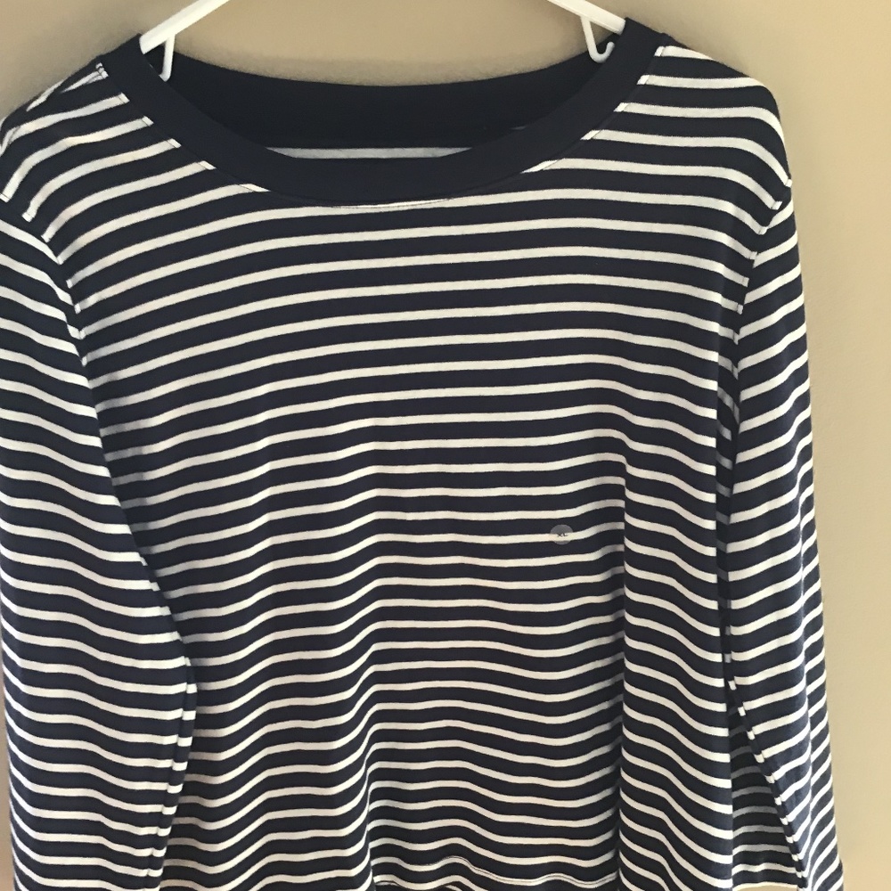 3QTR Navy and White Striped Crew